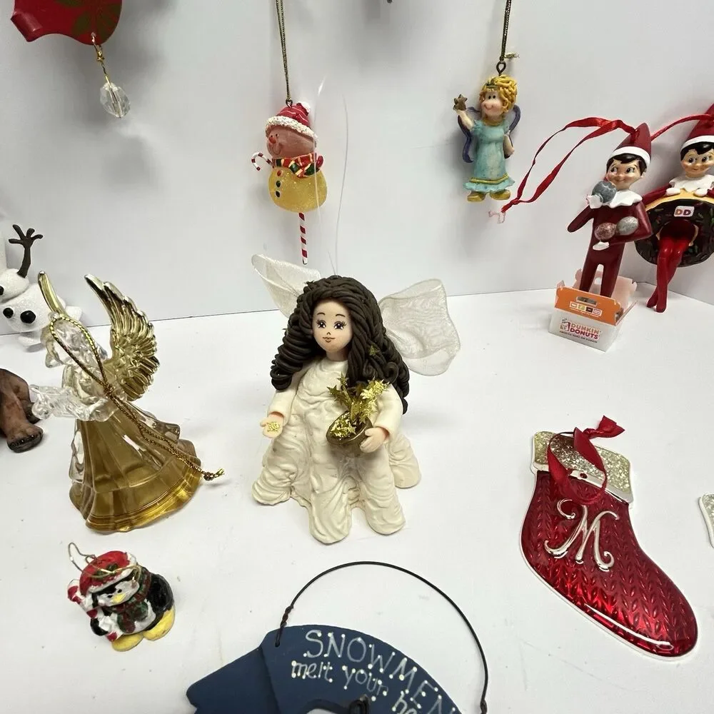 Huge 31 Pc Christmas Ornament Lot Enesco Angel Snowman Dunkin Stocking Figurines